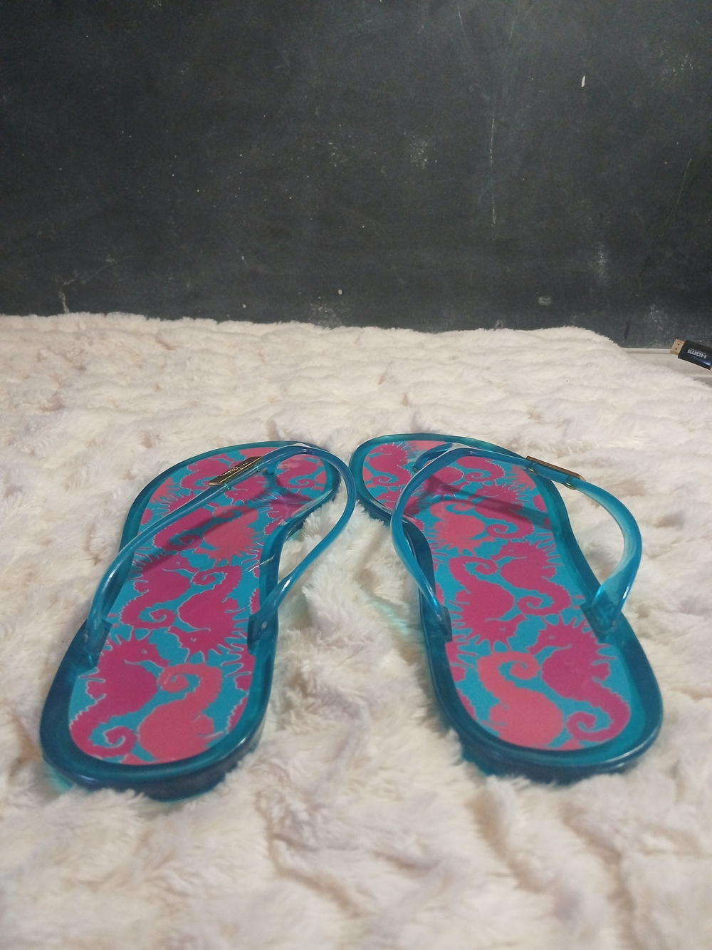 Lily Pulitzer Womens Seahorse Flip Flop Jelly Sandals Teal Pink Size 41 - Picture 8 of 8